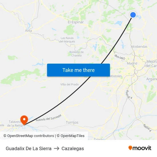 Guadalix De La Sierra to Cazalegas map