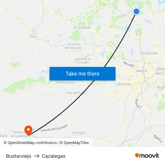 Bustarviejo to Cazalegas map