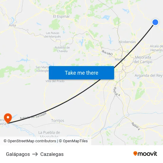 Galápagos to Cazalegas map