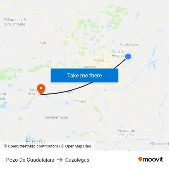 Pozo De Guadalajara to Cazalegas map