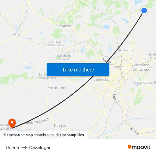Uceda to Cazalegas map