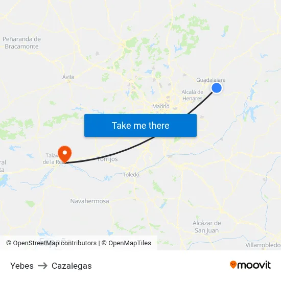 Yebes to Cazalegas map