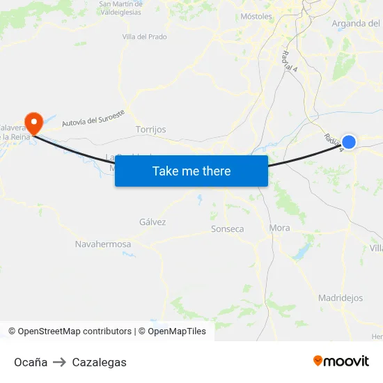 Ocaña to Cazalegas map