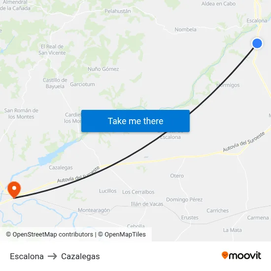 Escalona to Cazalegas map