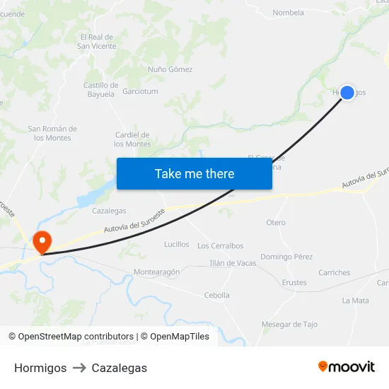 Hormigos to Cazalegas map