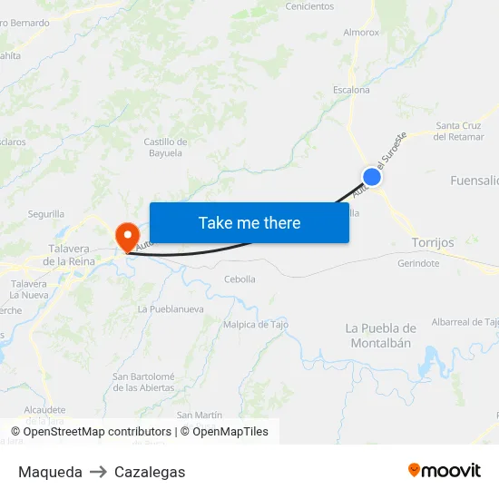 Maqueda to Cazalegas map