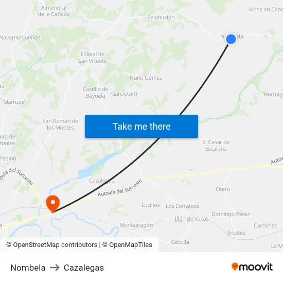 Nombela to Cazalegas map