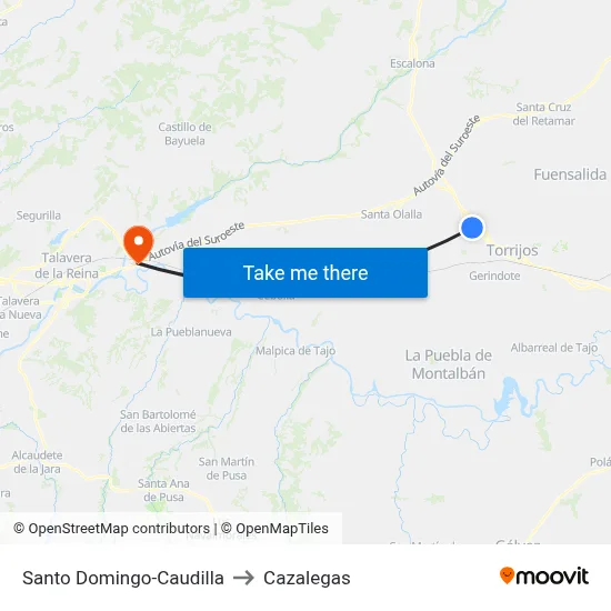 Santo Domingo-Caudilla to Cazalegas map