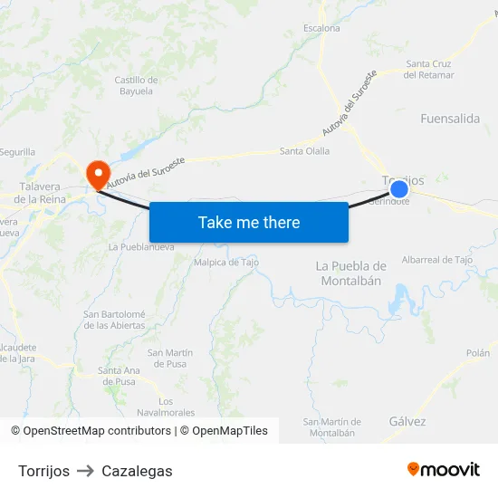 Torrijos to Cazalegas map