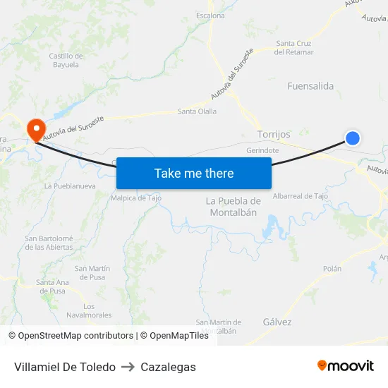 Villamiel De Toledo to Cazalegas map
