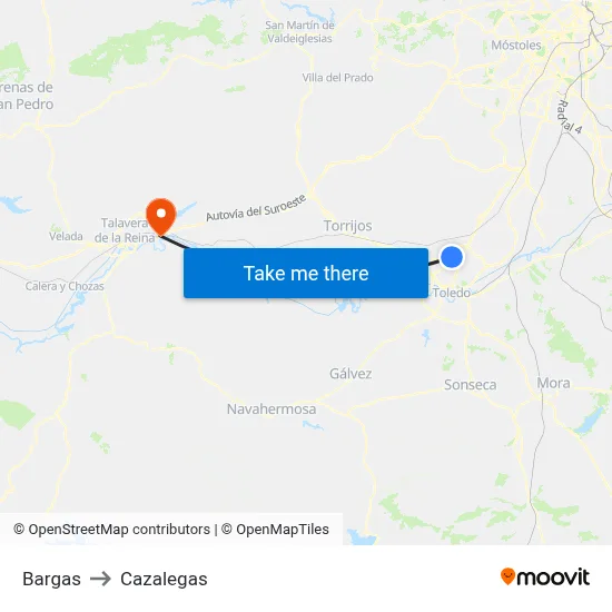 Bargas to Cazalegas map