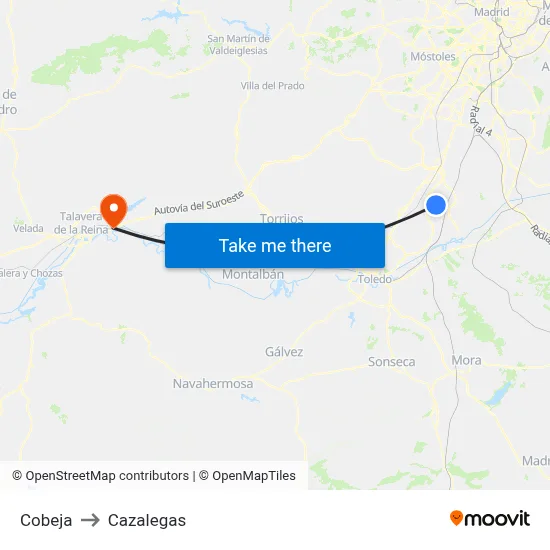 Cobeja to Cazalegas map
