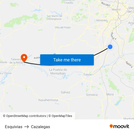 Esquivias to Cazalegas map