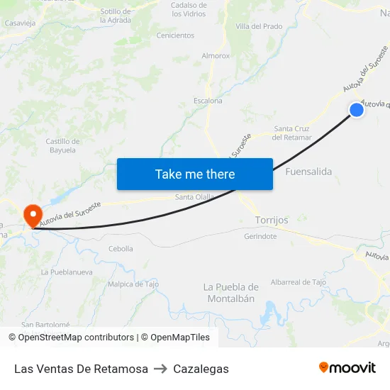 Las Ventas De Retamosa to Cazalegas map