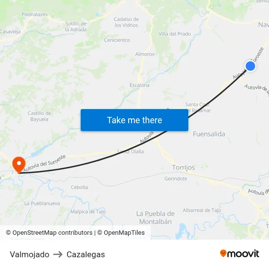 Valmojado to Cazalegas map