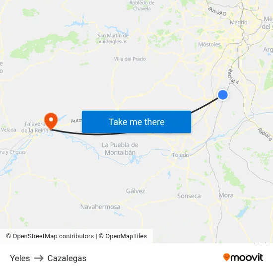 Yeles to Cazalegas map