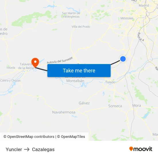 Yuncler to Cazalegas map