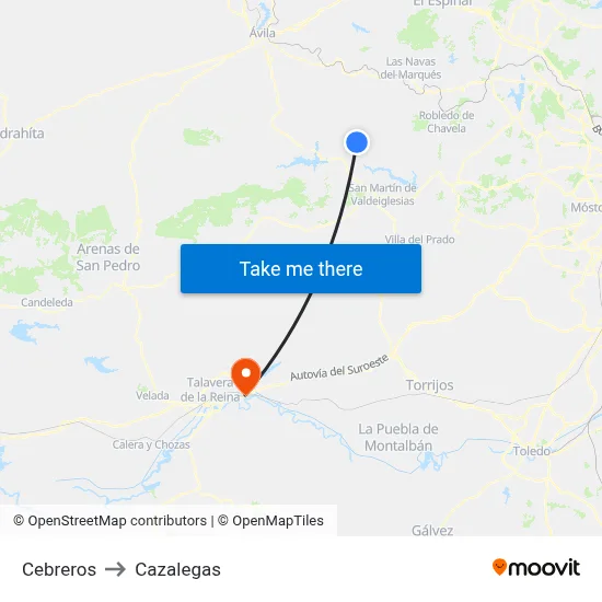Cebreros to Cazalegas map