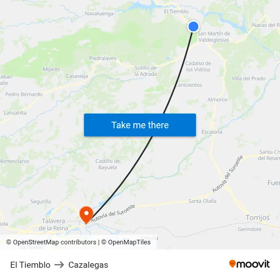 El Tiemblo to Cazalegas map