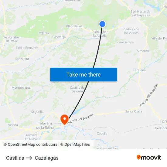 Casillas to Cazalegas map