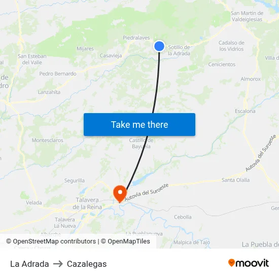 La Adrada to Cazalegas map