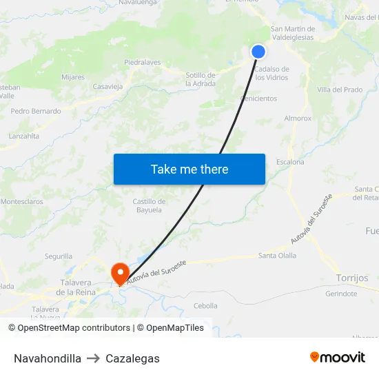 Navahondilla to Cazalegas map