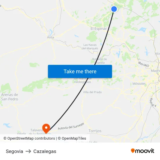 Segovia to Cazalegas map
