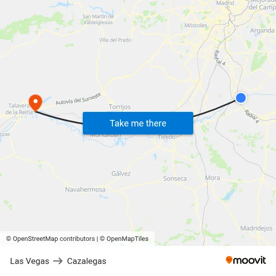 Las Vegas to Cazalegas map