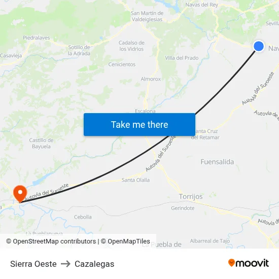 Sierra Oeste to Cazalegas map