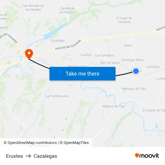 Erustes to Cazalegas map
