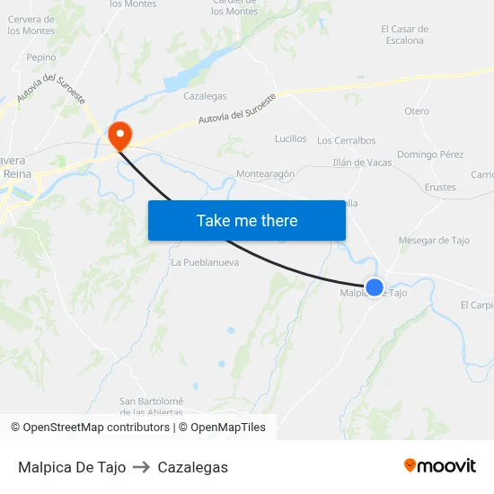 Malpica De Tajo to Cazalegas map