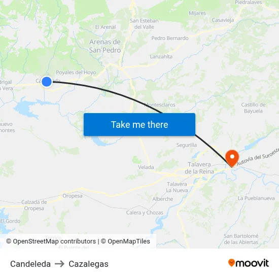 Candeleda to Cazalegas map