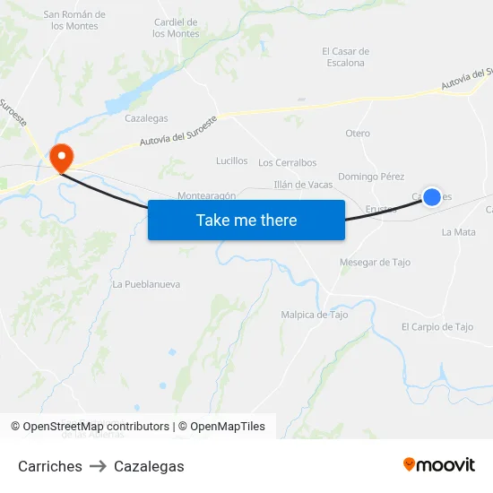 Carriches to Cazalegas map