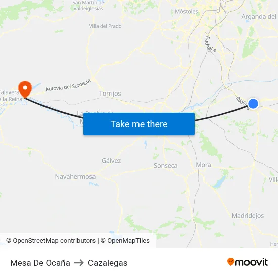 Mesa De Ocaña to Cazalegas map