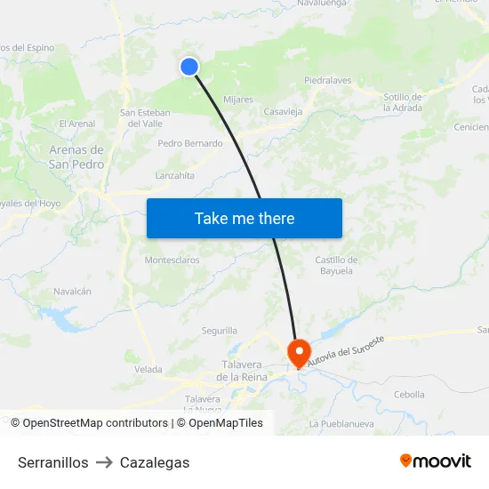 Serranillos to Cazalegas map