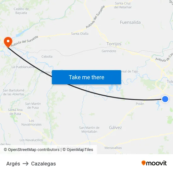 Argés to Cazalegas map
