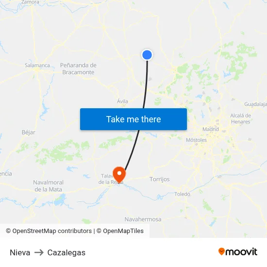 Nieva to Cazalegas map
