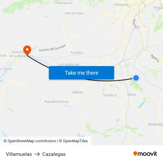 Villamuelas to Cazalegas map