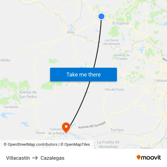 Villacastín to Cazalegas map