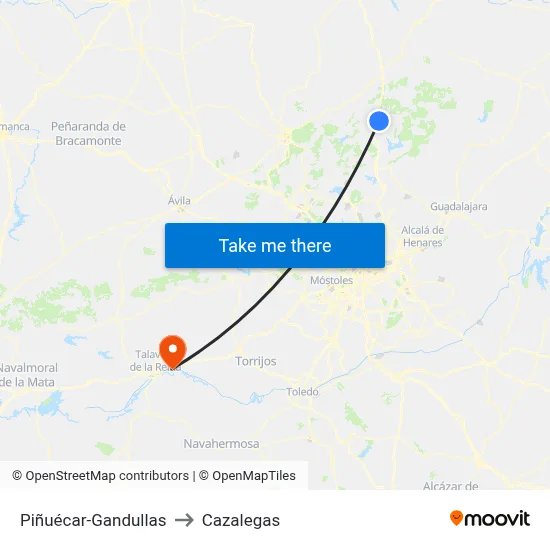 Piñuécar-Gandullas to Cazalegas map