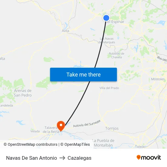 Navas De San Antonio to Cazalegas map