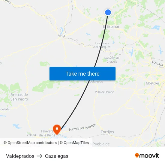 Valdeprados to Cazalegas map