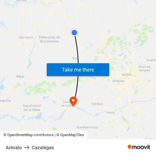 Arévalo to Cazalegas map