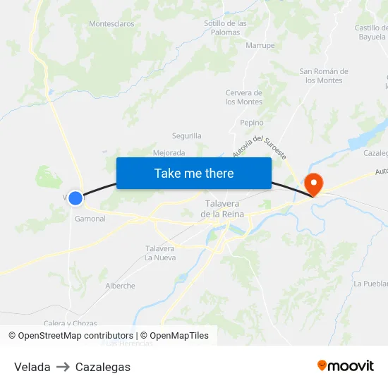 Velada to Cazalegas map
