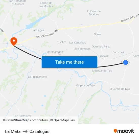 La Mata to Cazalegas map