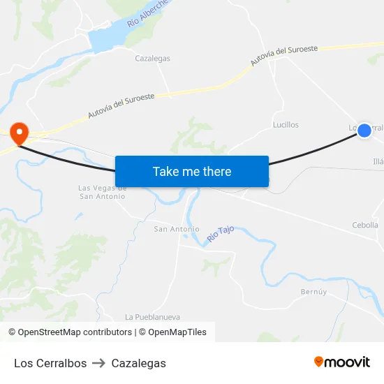 Los Cerralbos to Cazalegas map