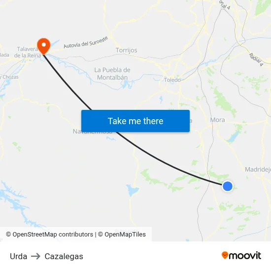 Urda to Cazalegas map
