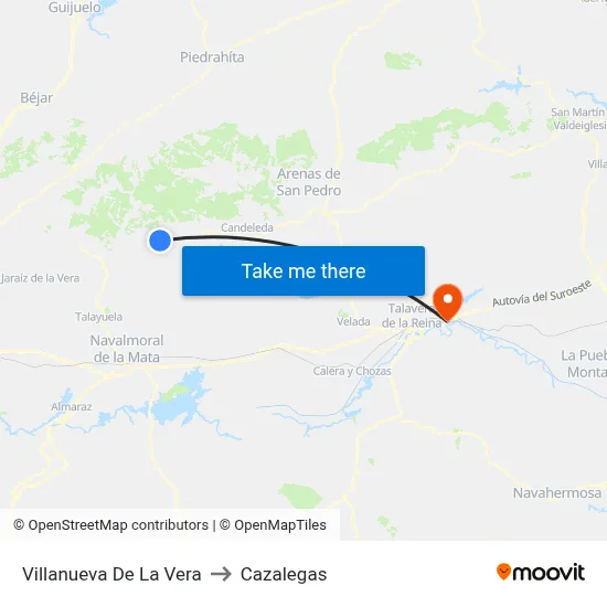 Villanueva De La Vera to Cazalegas map