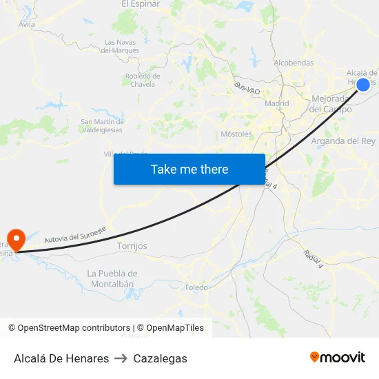 Alcalá De Henares to Cazalegas map