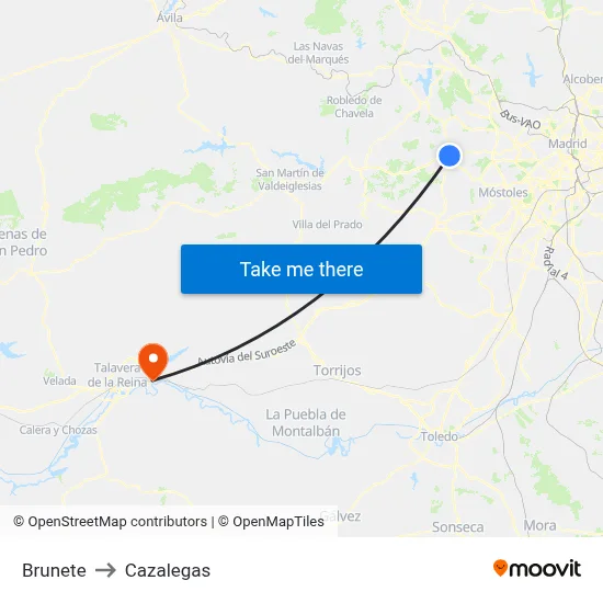 Brunete to Cazalegas map